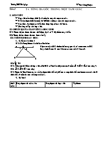 Giáo án môn Toán lớp 5 - Bài 1: Tổng ba góc trong một tam giác