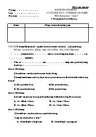 Đề kiểm tra cuối học kì I môn Khoa học Lớp 5 - Năm học 2019-2020