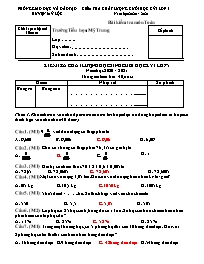 Đề kiểm tra chất lượng cuối học kì I môn Toán