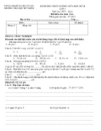 Đề kiểm tra chất lượng giữa học kỳ II môn Toá