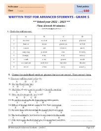 Bài kiểm tra Tiếng Anh 5 - Năm học 2022-2023