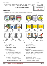 Bài kiểm tra Tiếng Anh 5 - Trường Tiểu học Đo